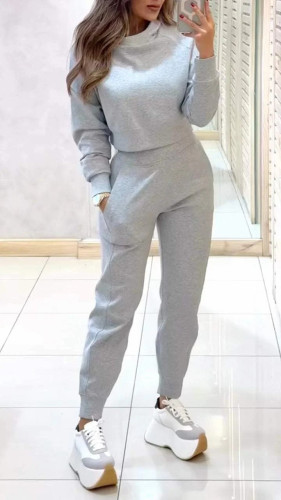 Slim-Fit High Neck Long Sleeve Casual Set for Women