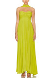 Solid Color Strapless Ruched Sleeveless Dress