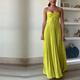 Solid Color Strapless Ruched Sleeveless Dress