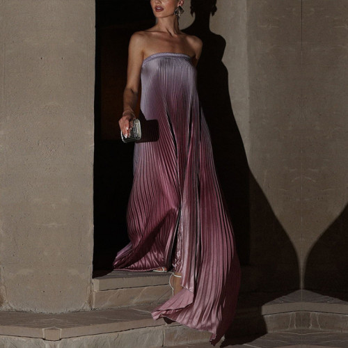 Trendy Gradient Strapless Pleated Dress