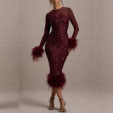 Long Sleeve Sequin Bodycon Party Dress