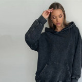 Vintage Retro Charm Wash Black Hoodie