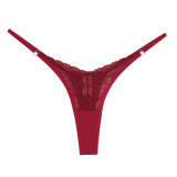 Lace Trim Multicolor Cotton Low-Rise Thong