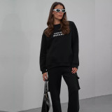Minimalist Letter Print Design Classic Crew Neck Sweatshirt