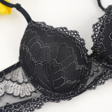 Black Lace and Gold Thread Underwire T-Back Bra and Panty Set