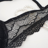 Black Lace and Gold Thread Underwire T-Back Bra and Panty Set
