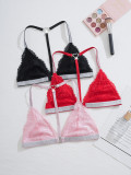 Removable French Triangle Cup Neck Strap Silver Ribbon Backless Push-Up Bra