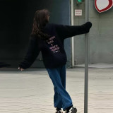 Casual Letter Print Oversized Hoodie Jacket