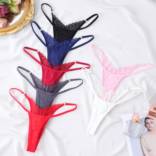 Lace Trim Multicolor Cotton Low-Rise Thong