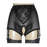 Lace and Mesh Open-Crotch Garter Belt with 6 Clips