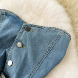 Sleeveless Strapless Waist-Cinching Bodycon Denim Dress with Side Slit