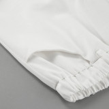Relaxed Fit Cotton Drawstring Pants in Crisp White