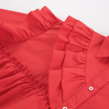 Red Lace-Trimmed Cotton Shirt Dress