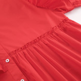 Red Lace-Trimmed Cotton Shirt Dress