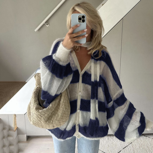 Cozy Striped Cardigan with Scarf