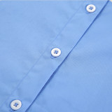 Chic Blue White Cotton Long Sleeve blouse top for Women Shirt