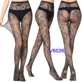 Women Vertical Stripe Hollow Lace Jacquard Basic Tights