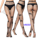 Women Vertical Stripe Hollow Lace Jacquard Basic Tights