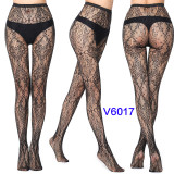 Women Vertical Stripe Hollow Lace Jacquard Basic Tights
