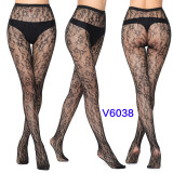 Women Vertical Stripe Hollow Lace Jacquard Basic Tights