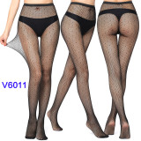 Women Vertical Stripe Hollow Lace Jacquard Basic Tights