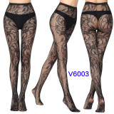 Women Vertical Stripe Hollow Lace Jacquard Basic Tights