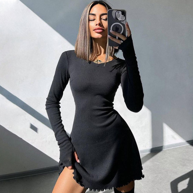 Minimalist Solid Color Back Tie Waist Dress