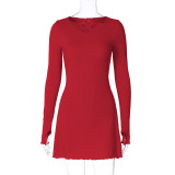 Minimalist Solid Color Back Tie Waist Dress