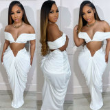 Stylish Solid Color Sexy Strapless Ruffled Two-Piece Set