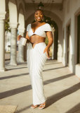 Stylish Solid Color Sexy Strapless Ruffled Two-Piece Set