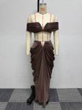 Stylish Solid Color Sexy Strapless Ruffled Two-Piece Set