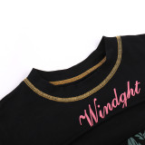 Round Neck Letter Print Sexy Hollow-Out Short Sleeve T-Shirt