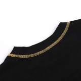 Round Neck Letter Print Sexy Hollow-Out Short Sleeve T-Shirt