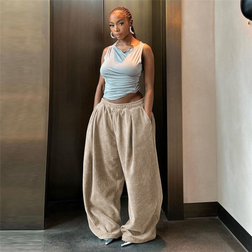 High-Waisted Relaxed Fit Straight-Leg Casual Trousers