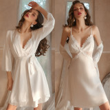 Cross-Back Embroidered Satin Nightgown Set with Built-in Padding