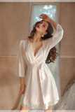 Cross-Back Embroidered Satin Nightgown Set with Built-in Padding