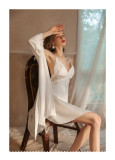 Cross-Back Embroidered Satin Nightgown Set with Built-in Padding