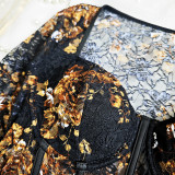 Floral Lace Square Neck Underwire Sheer Long Sleeve Bodysuit