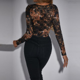 Floral Lace Square Neck Underwire Sheer Long Sleeve Bodysuit