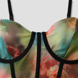 Floral Mesh Boned Bodycon Ruched Cami Dress