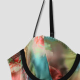 Floral Mesh Boned Bodycon Ruched Cami Dress