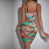 Floral Mesh Boned Bodycon Ruched Cami Dress