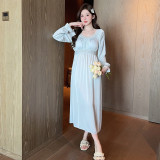 Long Sleeve Satin Nightgown with Lace Collar