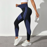 High-Waisted Color-Block Black Striped Sports Leggings for a Sculpted Look