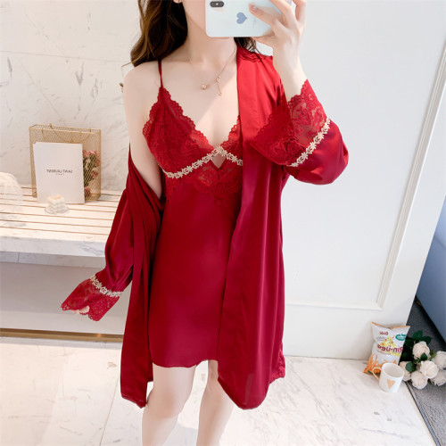 Padded Spaghetti Strap Backless Mini Dress Robe Set