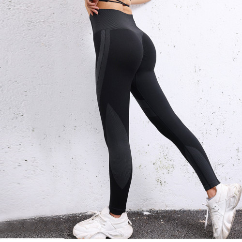 High-Waisted Color-Block Black Striped Sports Leggings for a Sculpted Look