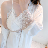 Padded Spaghetti Strap Backless Mini Dress Robe Set