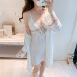 Padded Spaghetti Strap Backless Mini Dress Robe Set