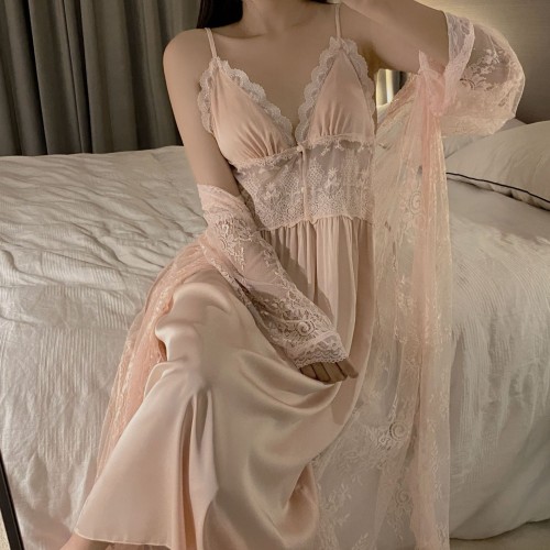 Slip Dress with Spaghetti Straps Lingerie and Robe Set