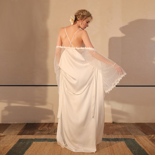 Satin Long Sleeve Sleepwear Set with Built-in Chest Padding